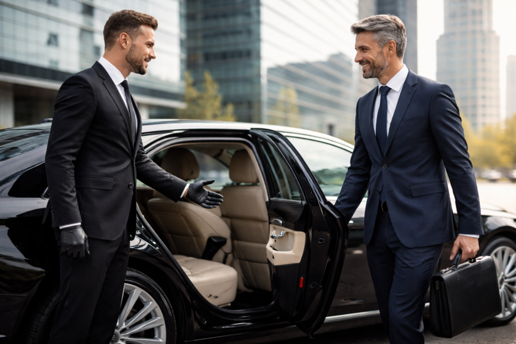 Premium Transportation Service with professional chauffeur opening car door